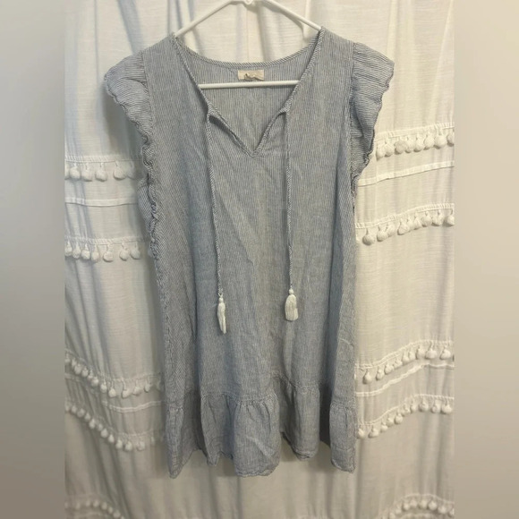 Cupid blue striped dress w tassels and ruffle sleeves size S - Picture 1 of 7